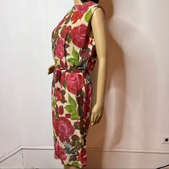 Vintage Floral Belted Sleeveless Shift Dress All Over Print Handmade Size Small - Picture 4 of 10